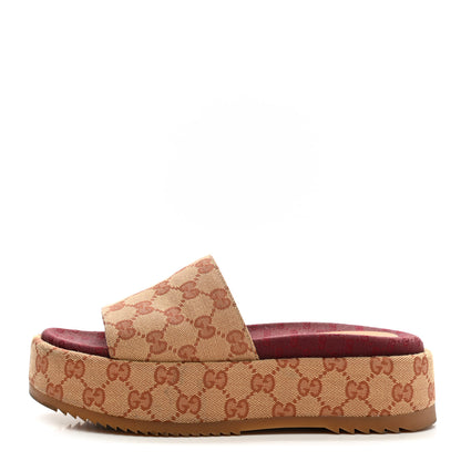 Gucci Canvas GG Monogram Angelina Platform Slide Sandals 37.5 Beige Ruggine 1 of 10