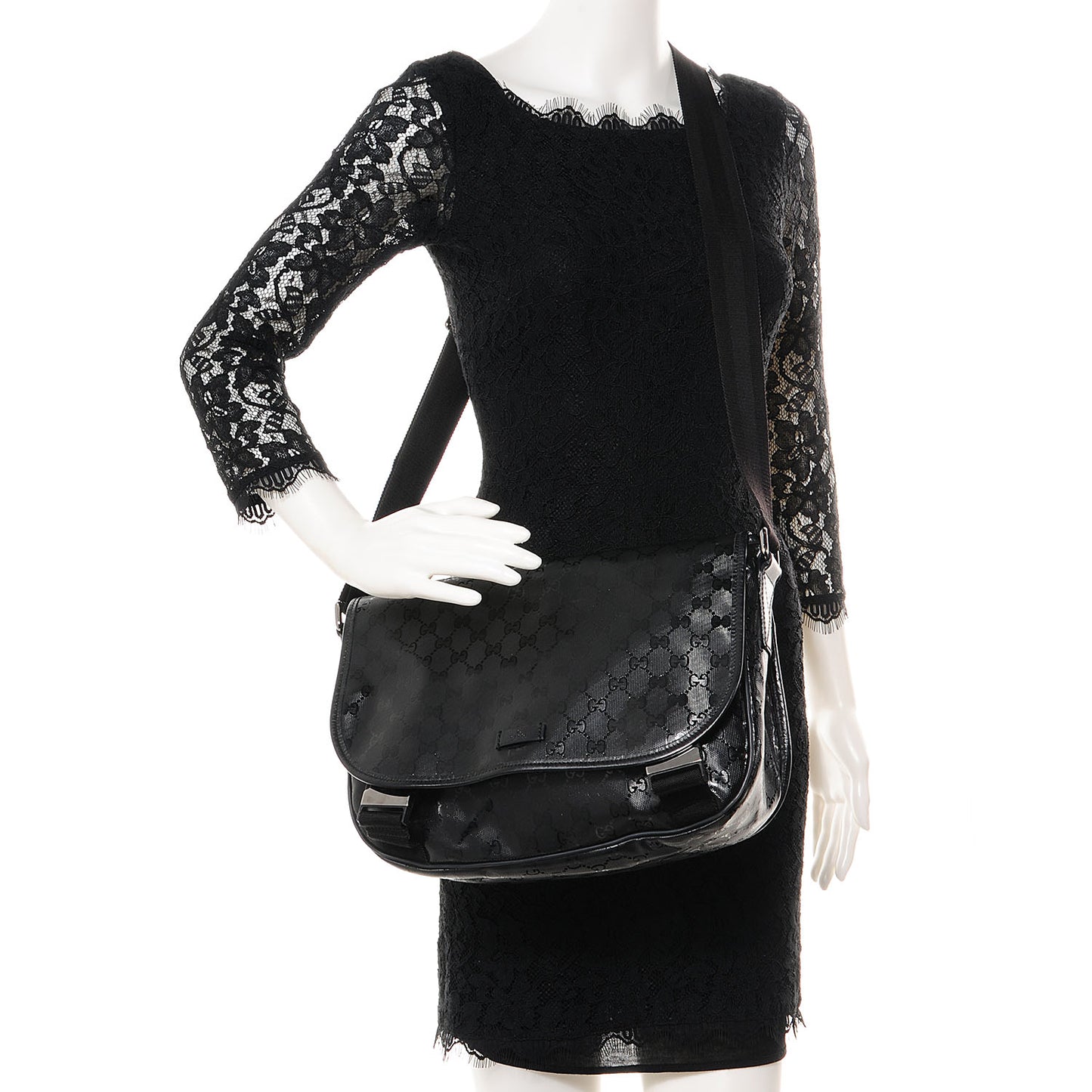 Imprime Monogram Medium Double Buckle Flap Messenger Bag Black