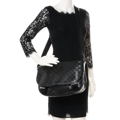 Gucci Imprime Monogram Medium Double Buckle Flap Messenger Bag Black 2 of 7