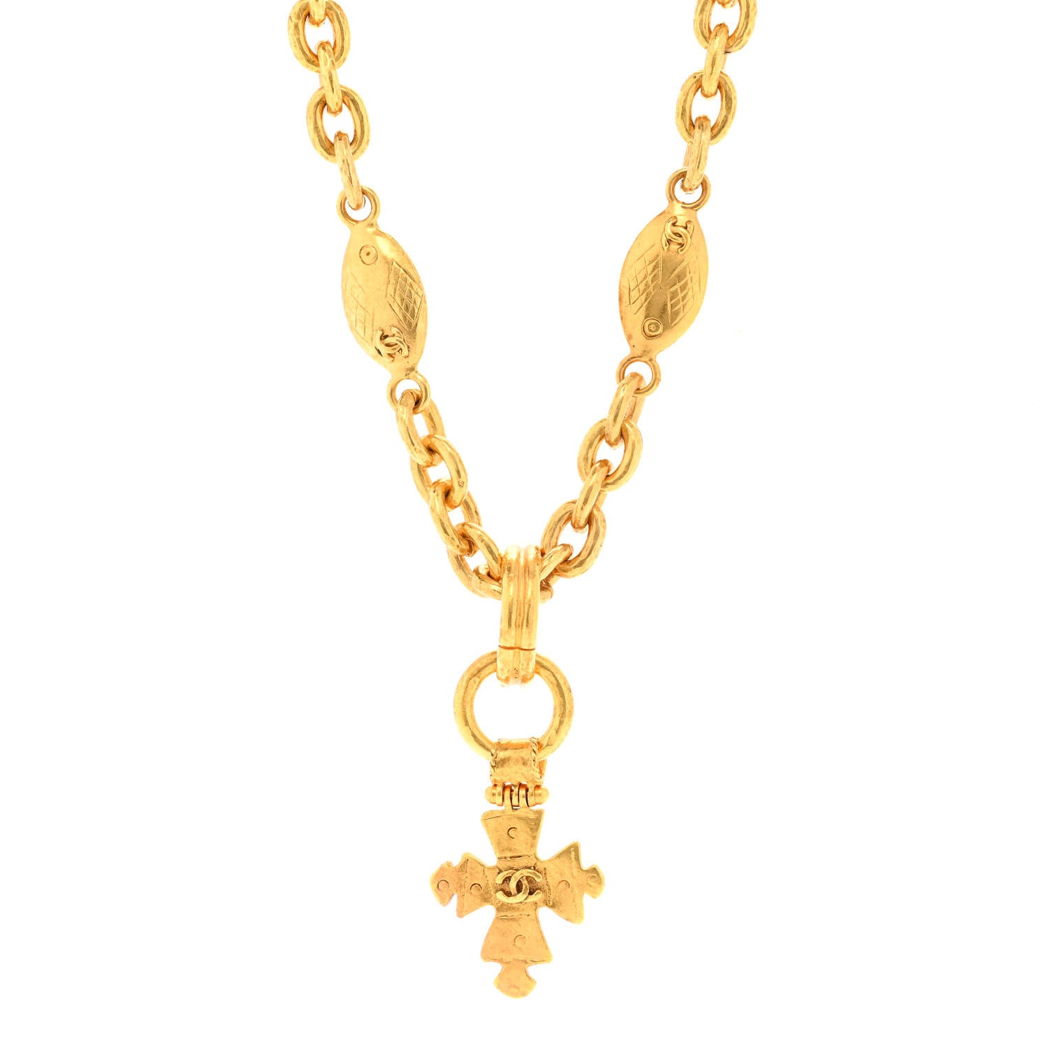 Chanel Long CC Cross Pendant Necklace Gold 1 of 6