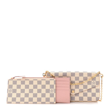 Louis Vuitton Damier Azur Pochette Felicie Chain Wallet Rose Ballerine 1 of 10