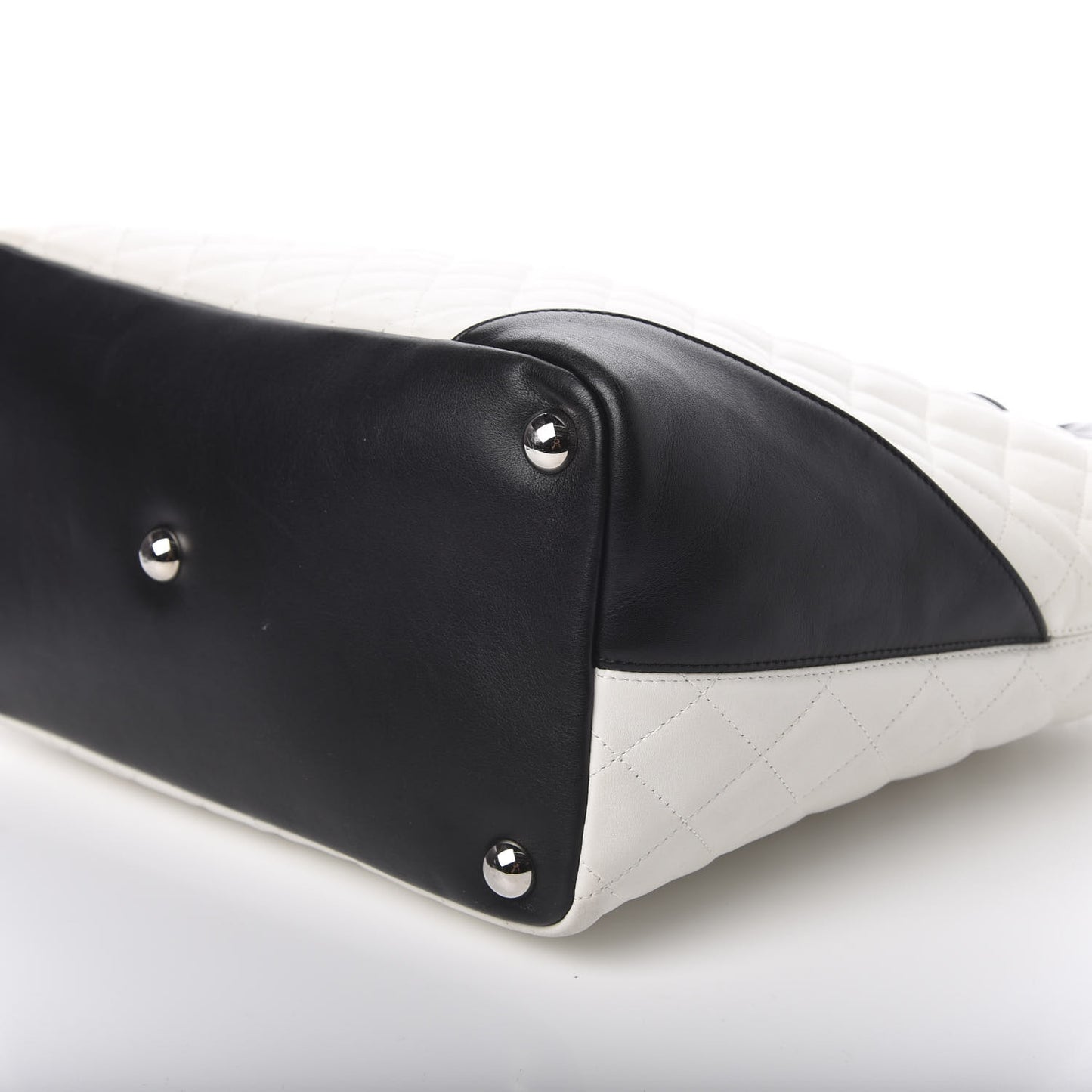 Calfskin Quilted Large Cambon Tote White Black