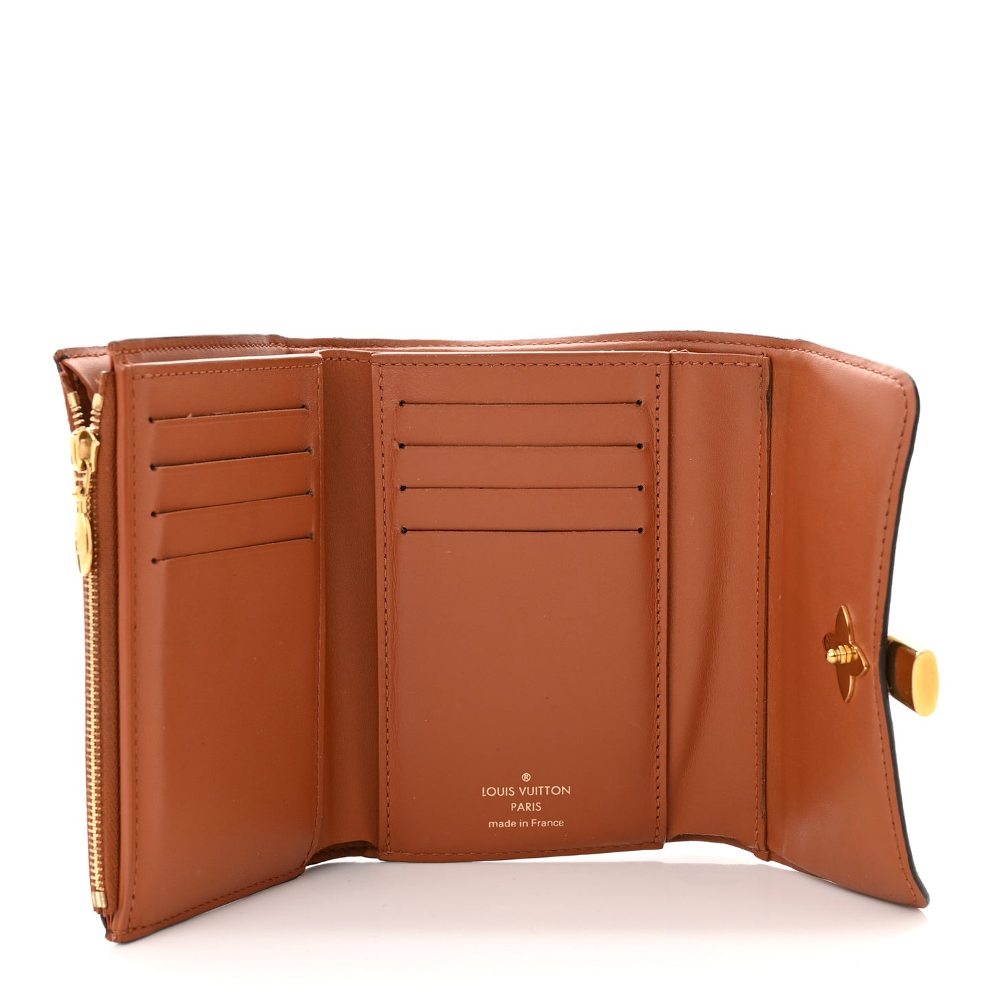 Monogram Flower Lock Compact Wallet Caramel