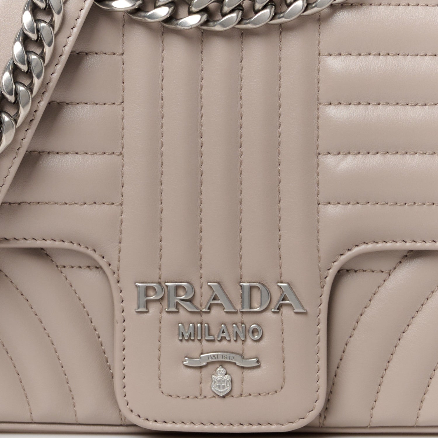 Prada Soft Calfskin Impunture Diagramme Large Chain Flap Shoulder Bag Pomice 9 of 11