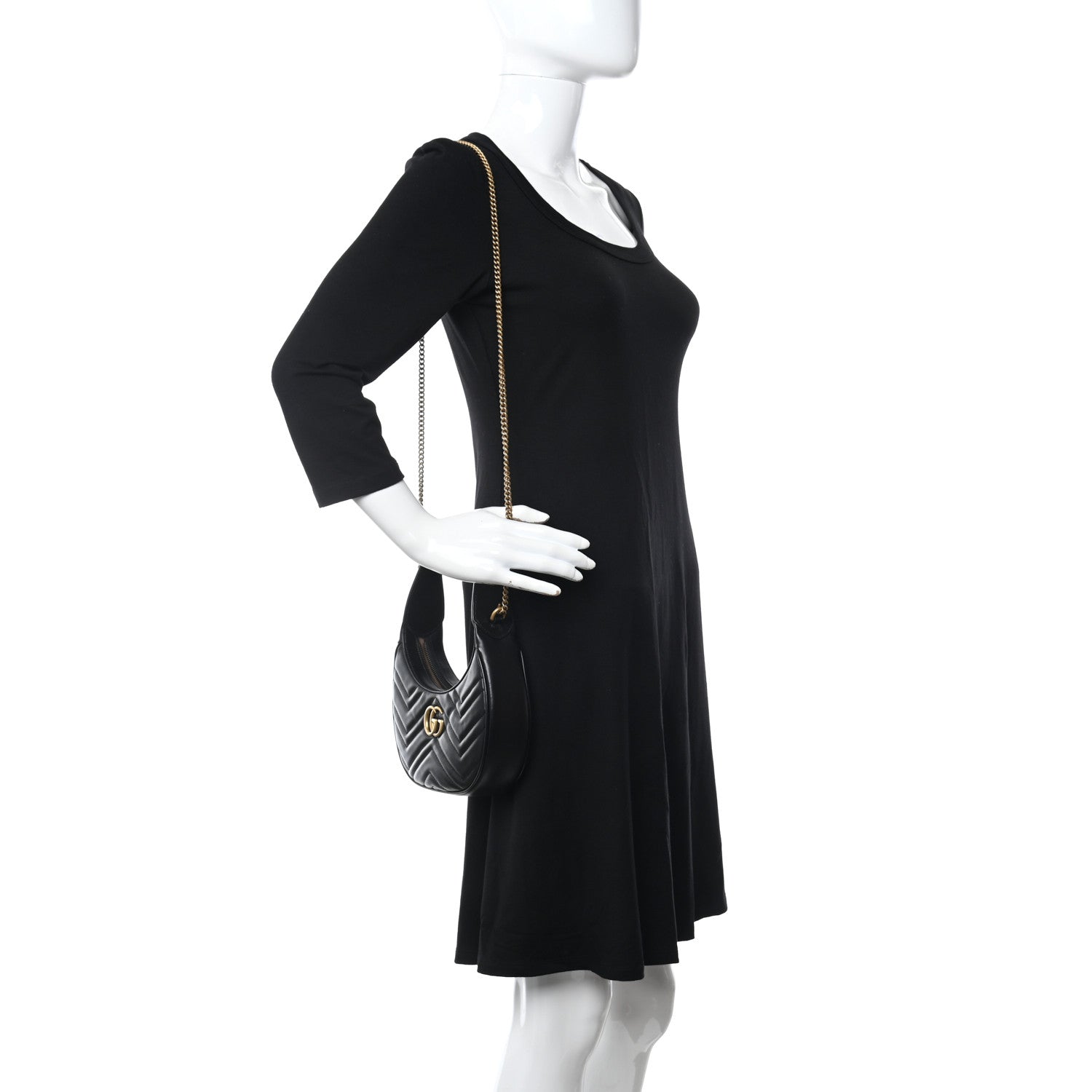 Gucci Calfskin Matelasse Chevron Mini GG Marmont Half Moon Hobo Black 2 of 10
