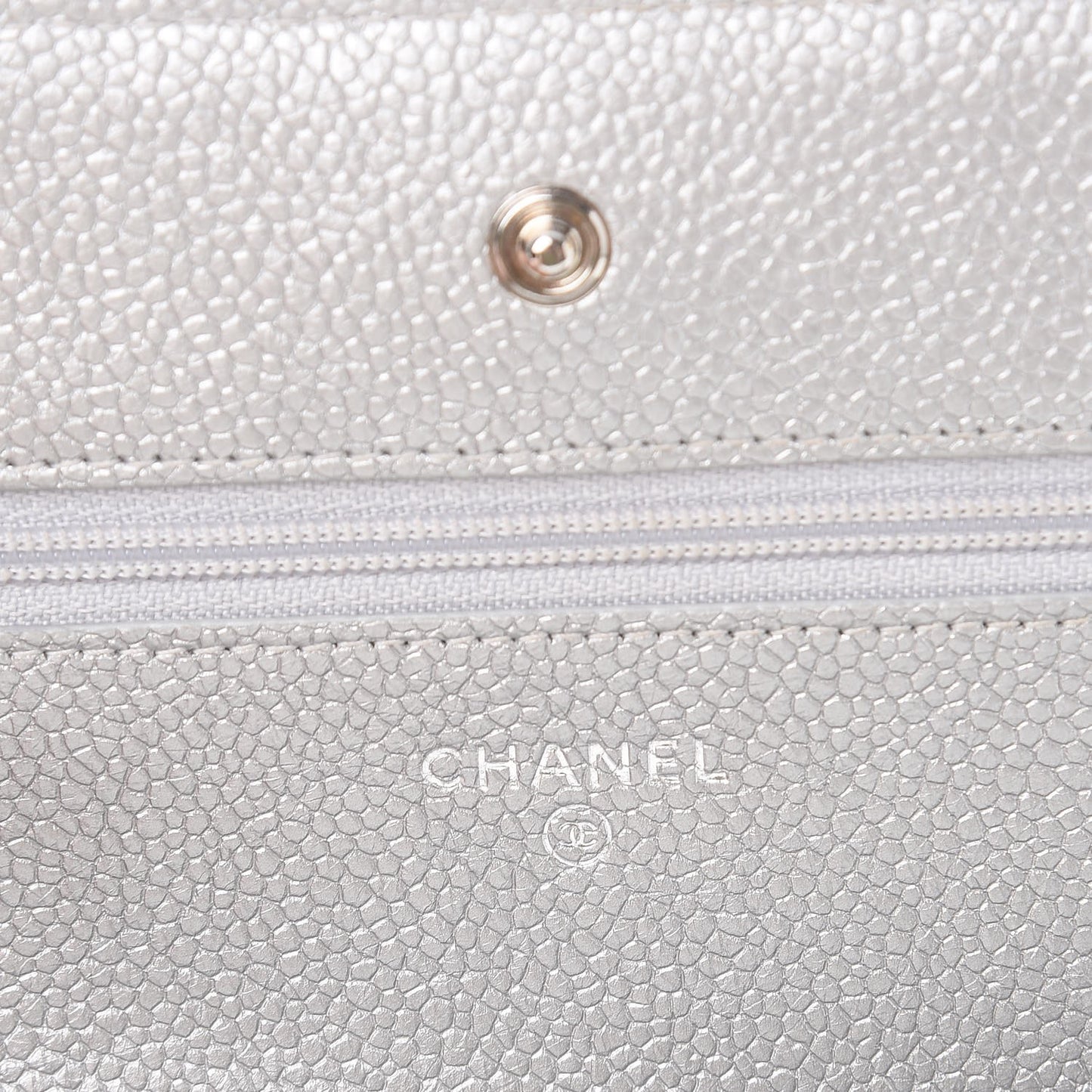 Metallic Caviar Quilted Wallet on Chain WOC Silver