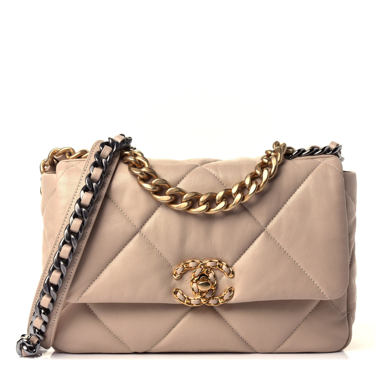 Lambskin Quilted Medium Chanel 19 Flap Beige