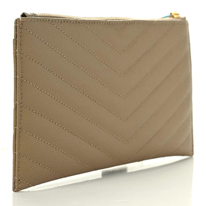 Saint Laurent Grain De Poudre Chevron Monogram Bill Pouch Dune 3 of 8