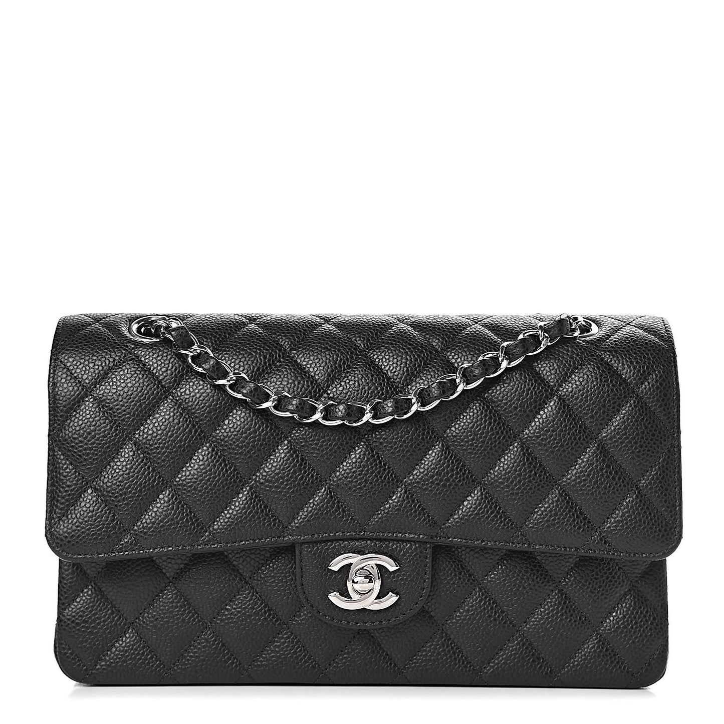 Caviar Quilted Medium Double Flap Black
