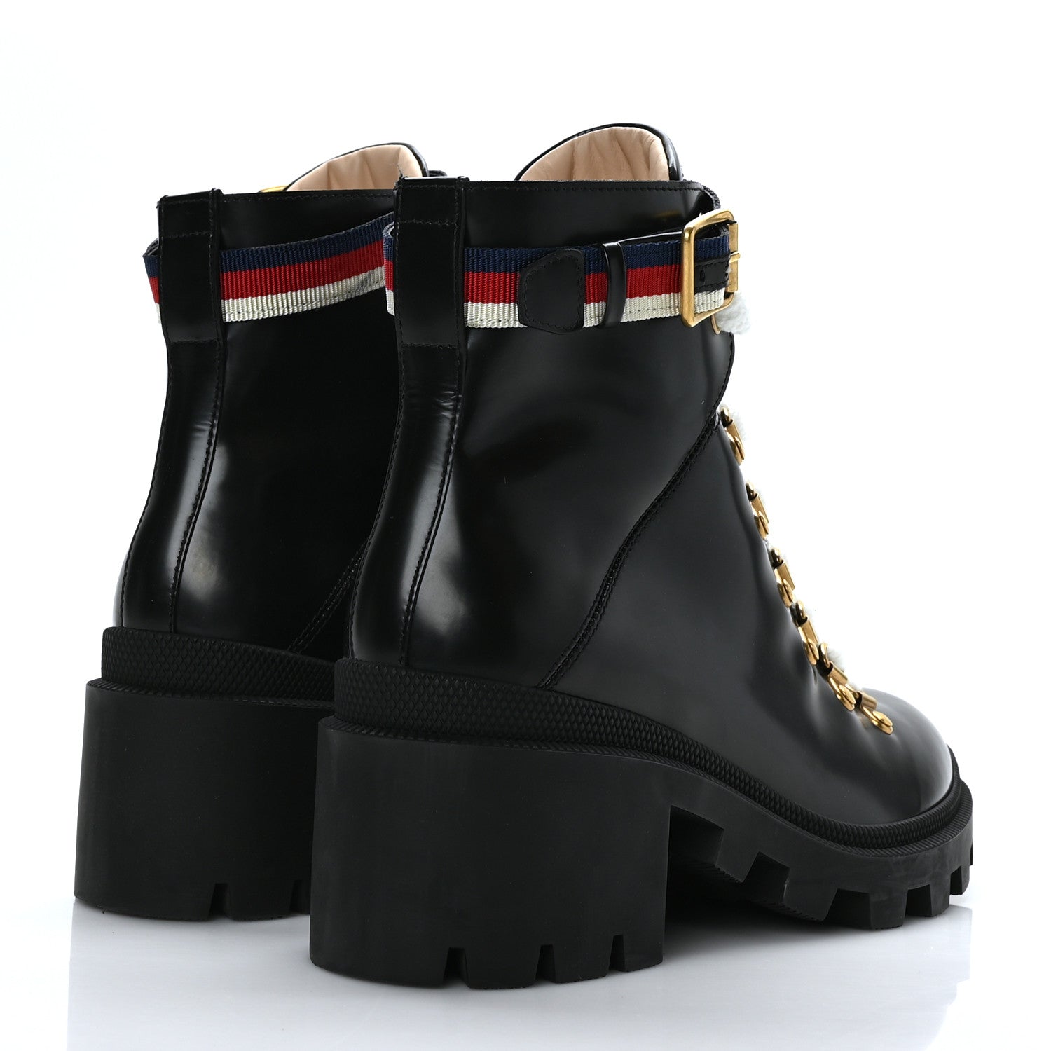 Gucci Calfskin Sylvie Web Womens Lace Up Combat Boots 38 Black 4 of 7