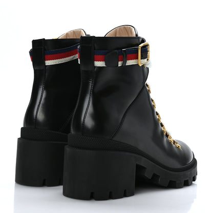 Gucci Calfskin Sylvie Web Womens Lace Up Combat Boots 38 Black 4 of 7