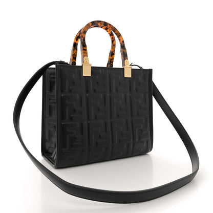 Fendi Vitello Plexiglass FF Embossed Small Fendi Sunshine Shopper Tote Black 3 of 10