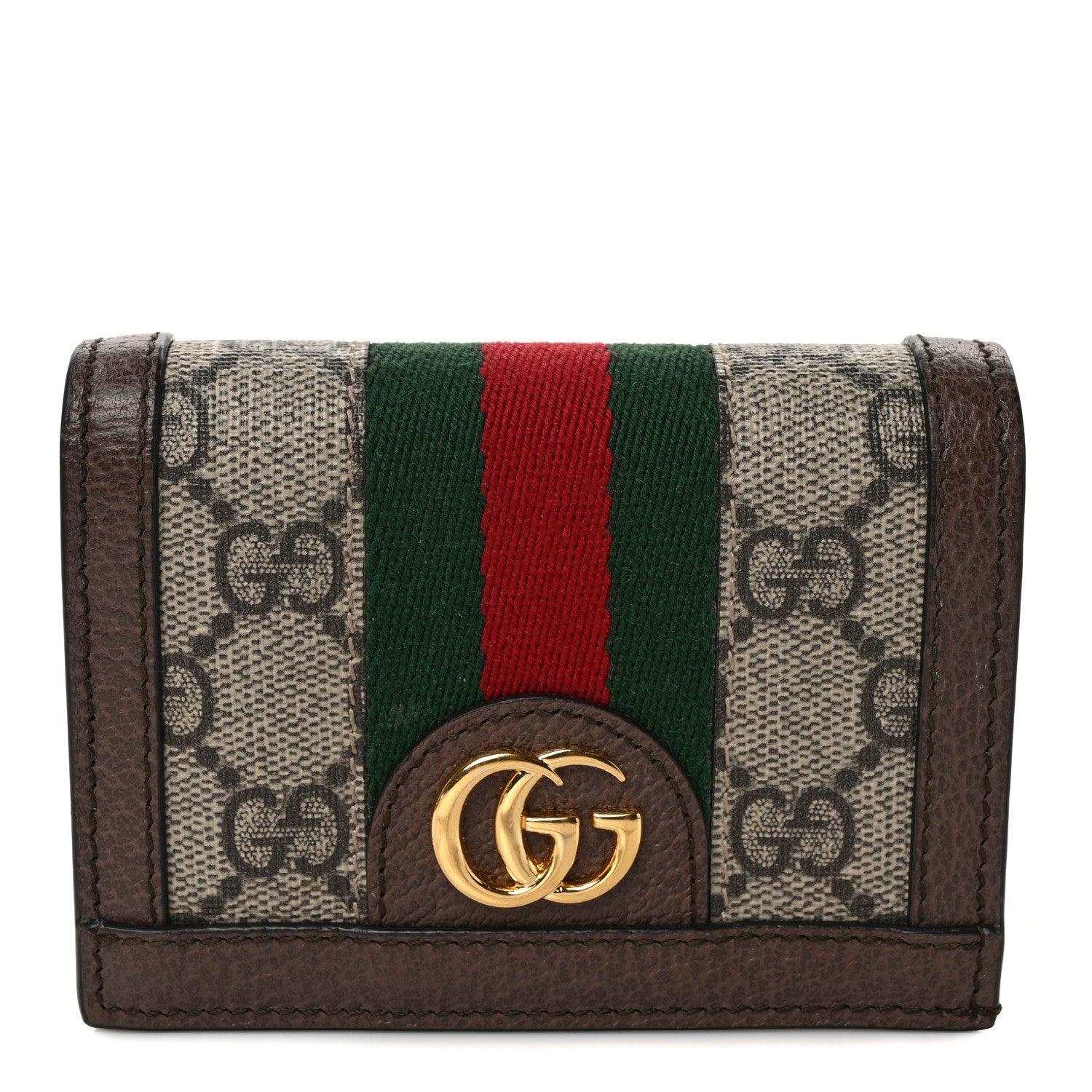 Gucci GG Supreme Monogram Web Ophidia Card Case Beige New Acero 1 of 7
