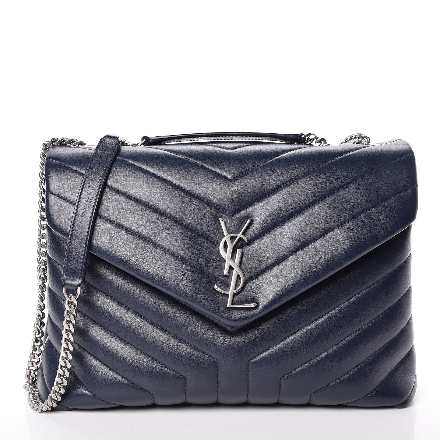 Calfskin Y Quilted Monogram Medium Loulou Chain Satchel Denim Blue