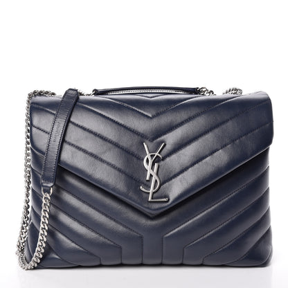 Saint Laurent Calfskin Y Quilted Monogram Medium Loulou Chain Satchel Denim Blue 1 of 10