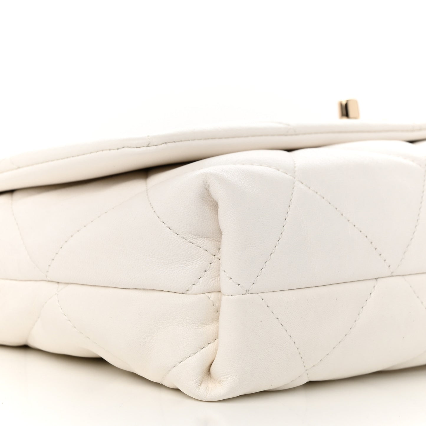 Lambskin Quilted Logo Strap Flap White
