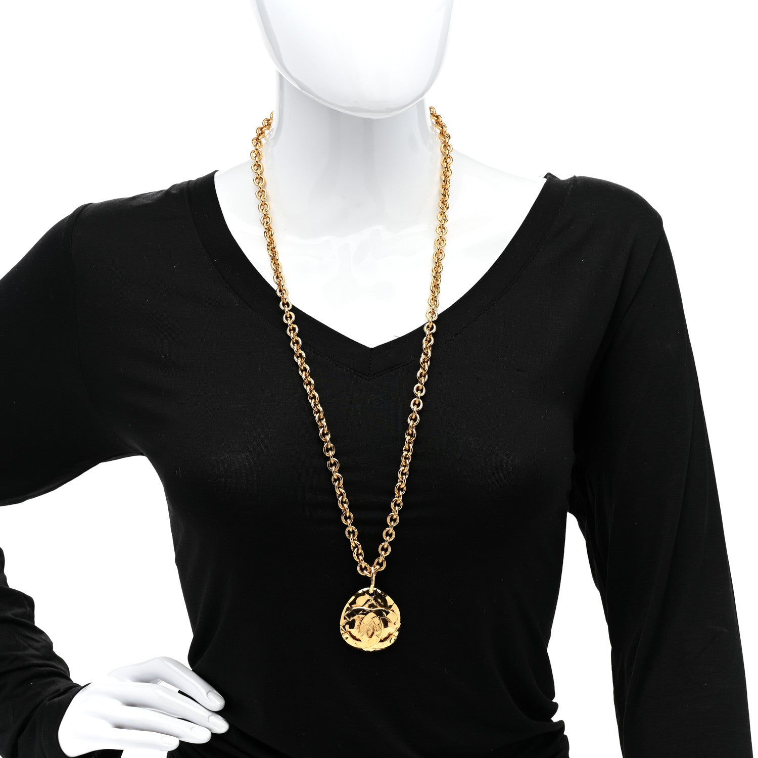 Chanel CC Pendant Necklace Gold 2 of 6