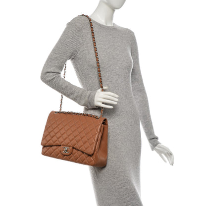 Chanel Caviar Quilted Maxi Double Flap Light Brown 2 of 7