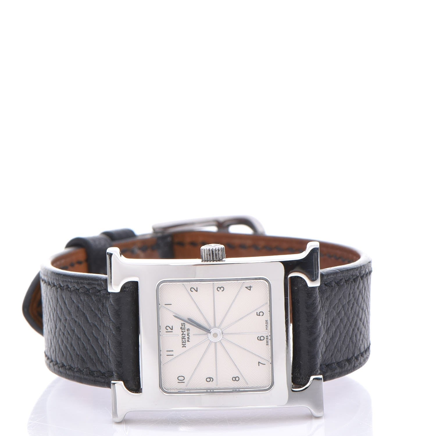Hermes Stainless Steel Epsom 21mm Heure H Hour Quartz Watch Noir 3 of 9