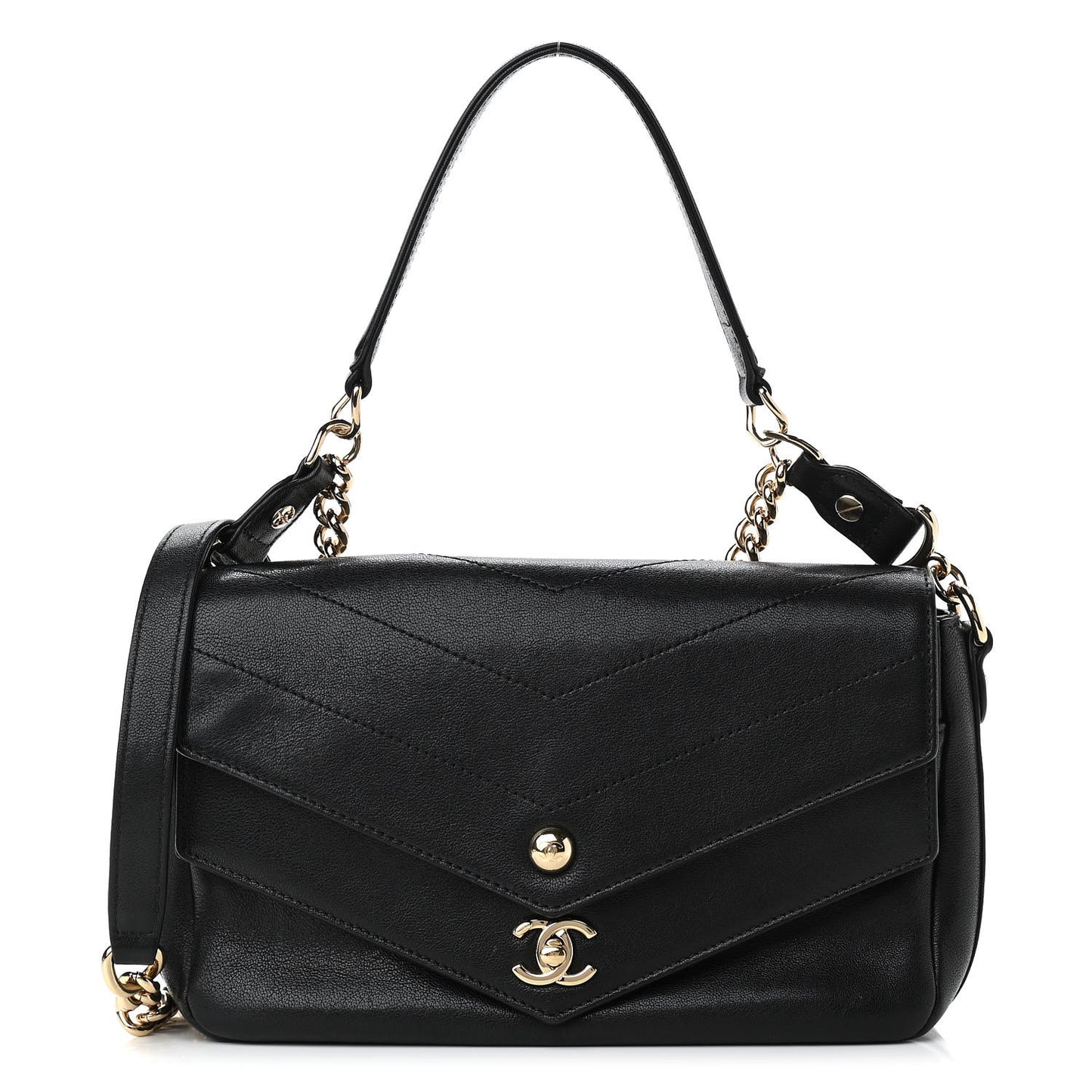 Sheepskin Chevron Quilted Mini Double Chevron Flap Black