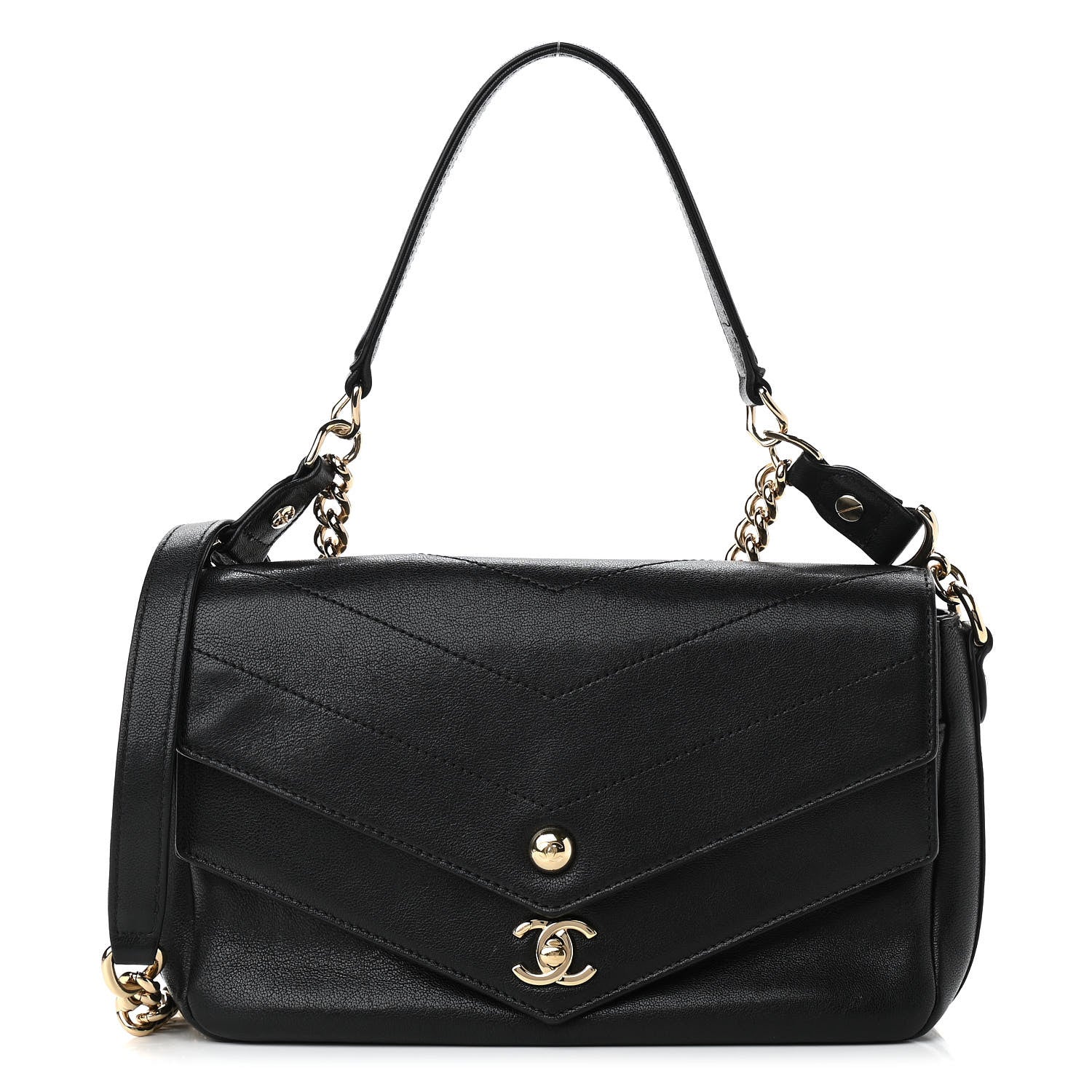 Chanel Sheepskin Chevron Quilted Mini Double Chevron Flap Black 1 of 11