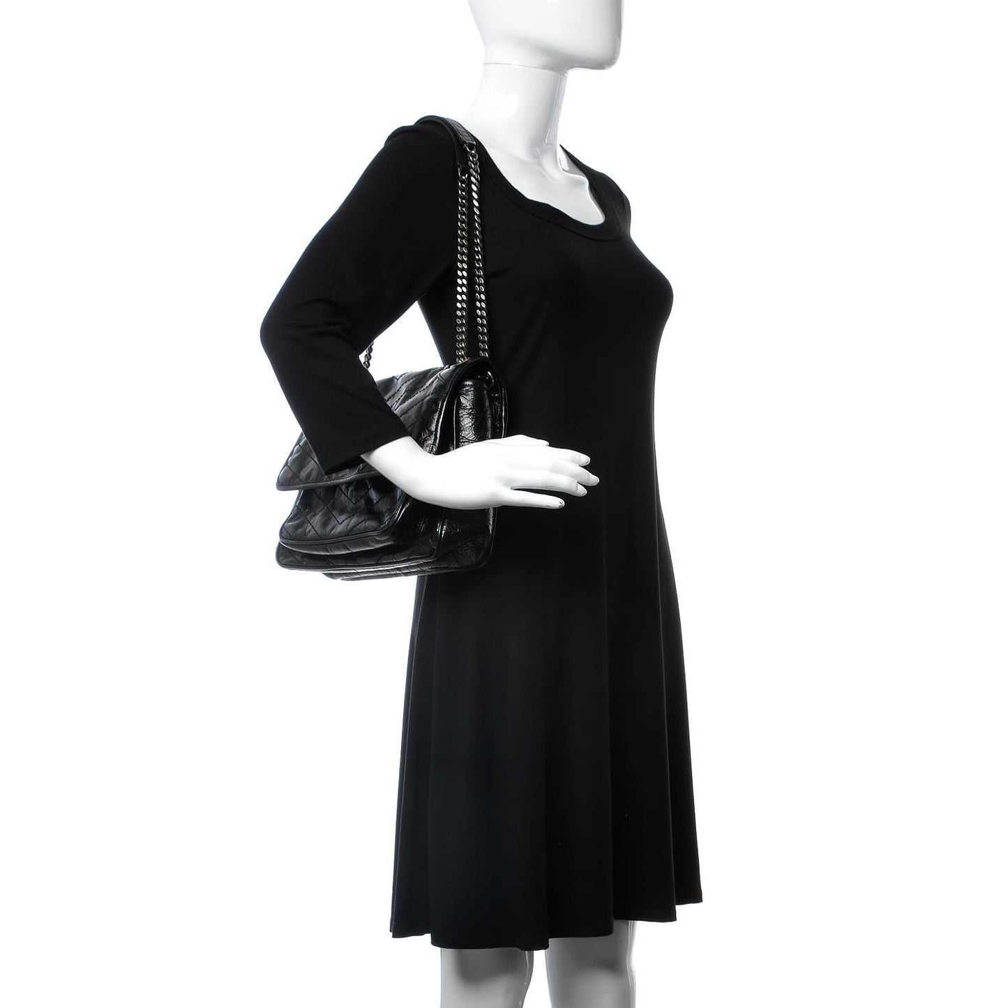 Crinkled Calfskin Matelasse Monogram Medium Niki Chain Satchel Black