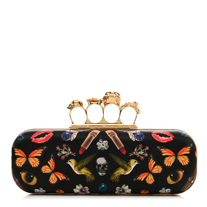 Alexander McQueen Silk Obsession Print Skull Knuckle Box Clutch Black 1 of 5