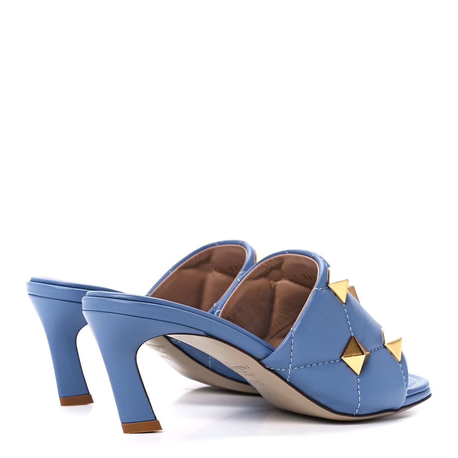 Valentino Garavani Nappa Quilted Roman Stud 65mm Slide Sandals 36.5 Niagara 4 of 9