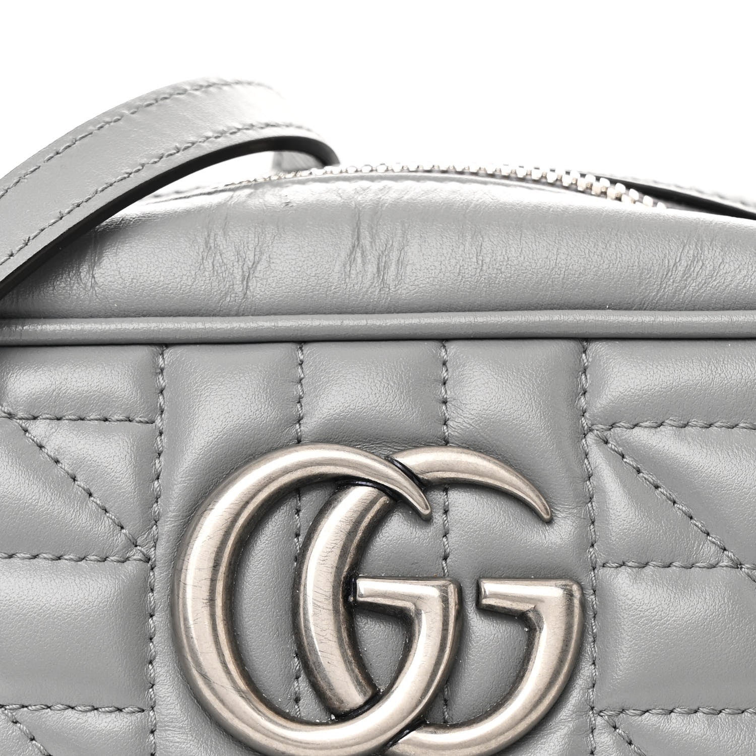 Gucci Calfskin Matelasse Aria Small GG Marmont Chain Shoulder Bag Deep Grey 8 of 11
