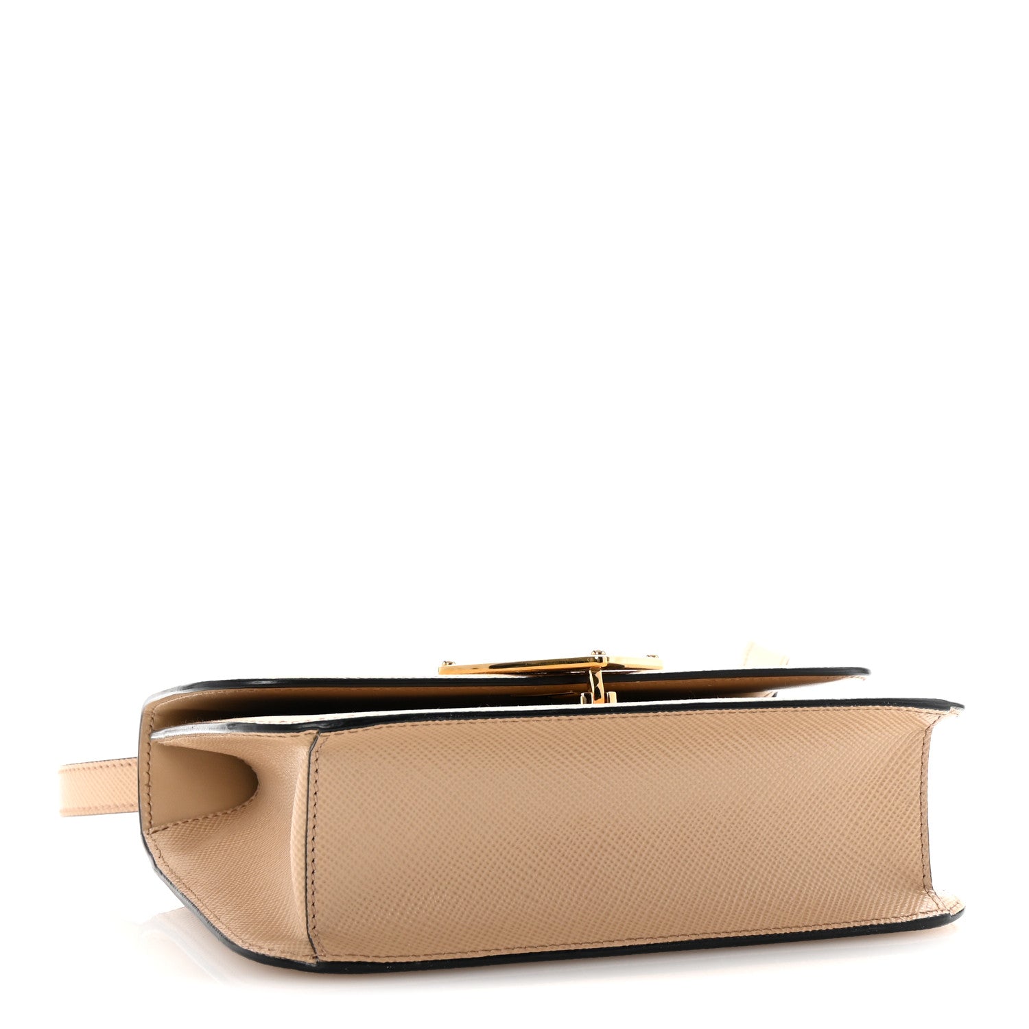 Prada Saffiano Cuir Triangle Embleme Flap Shoulder Bag Sabbia 4 of 9