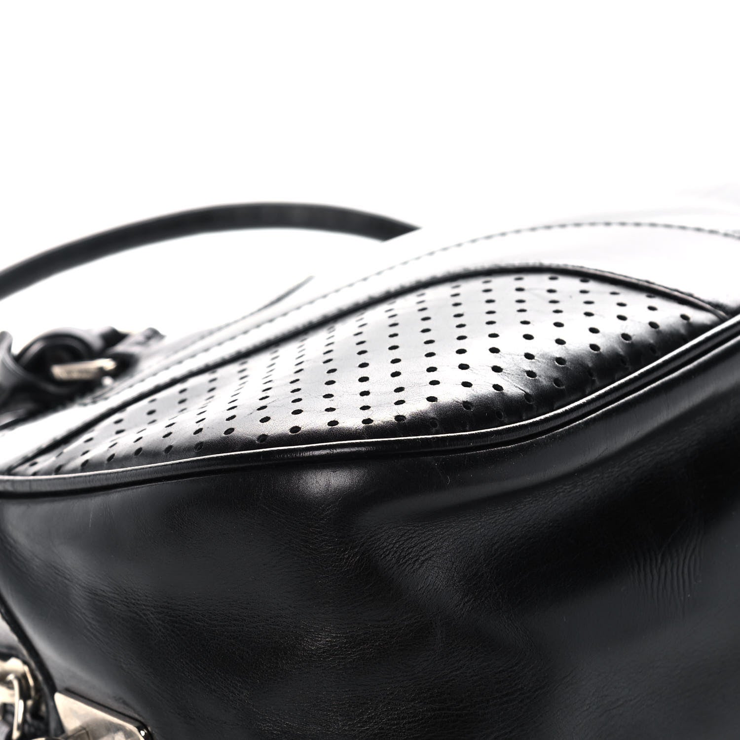 Prada Vitello Drive Perforated Bowling Bag Black 9 of 13