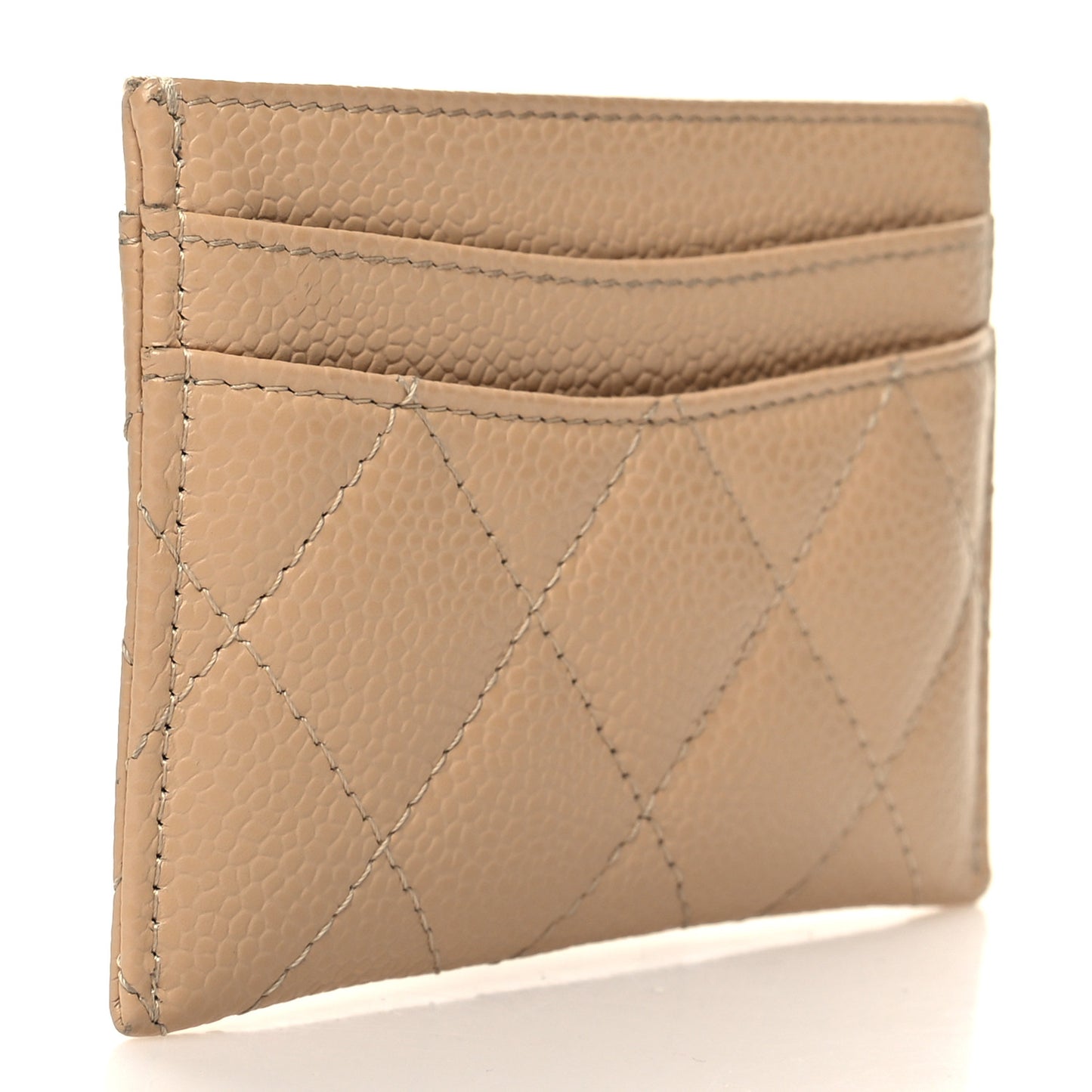 Caviar Quilted Card Holder Light Beige