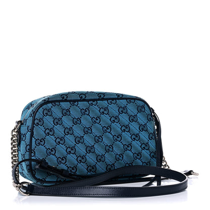 Gucci Monogram Multicolor Matelasse Diagonal Small GG Marmont Chain Shoulder Bag Light Blue 3 of 13