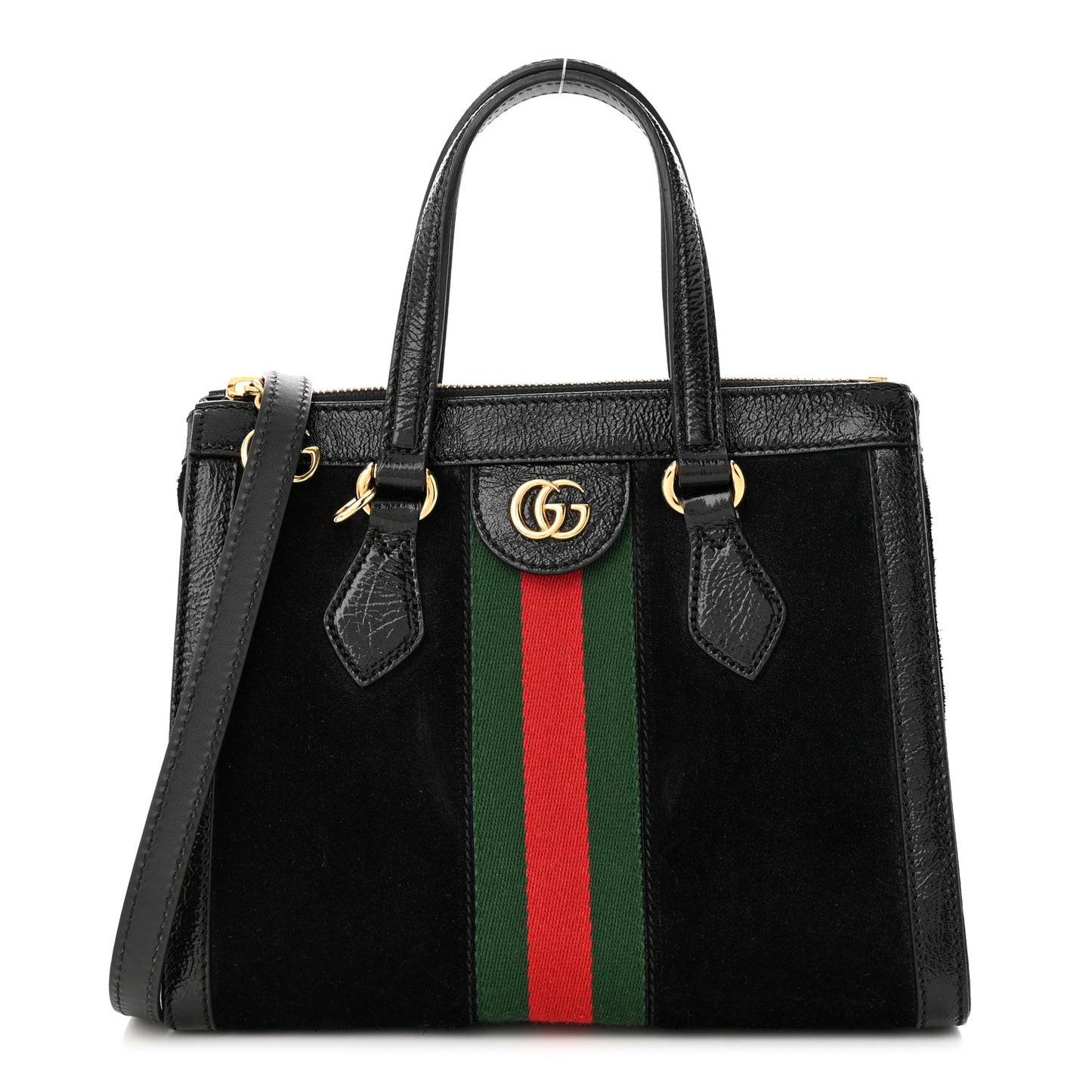Suede Patent GG Web Small Ophidia Tote Bag Black