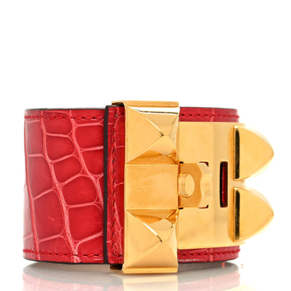 Hermes Shiny Alligator Collier De Chien CDC Bracelet T2 Rouge De Coeur 3 of 7