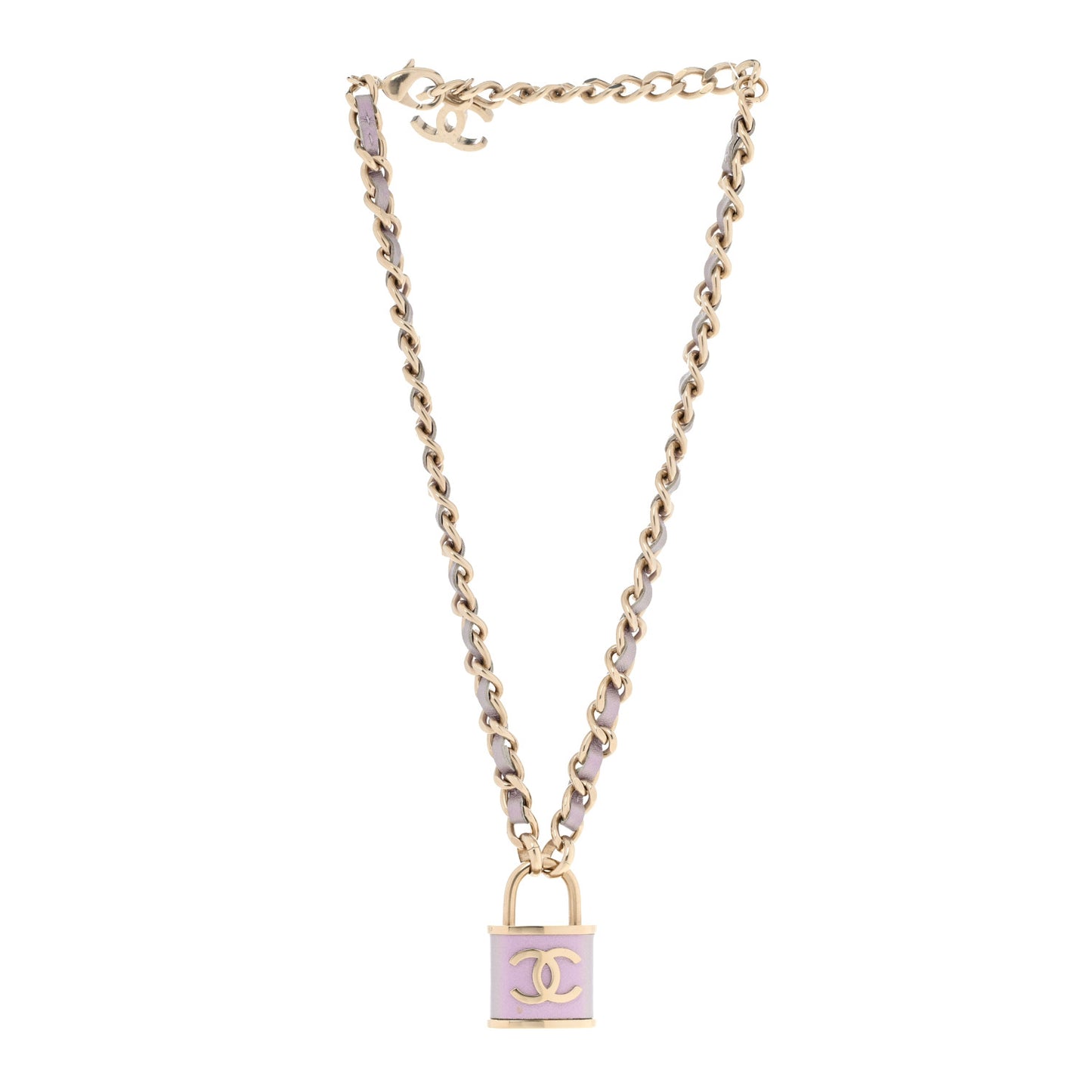 Metal Lambskin Chain CC Lock Choker Necklace Lilac
