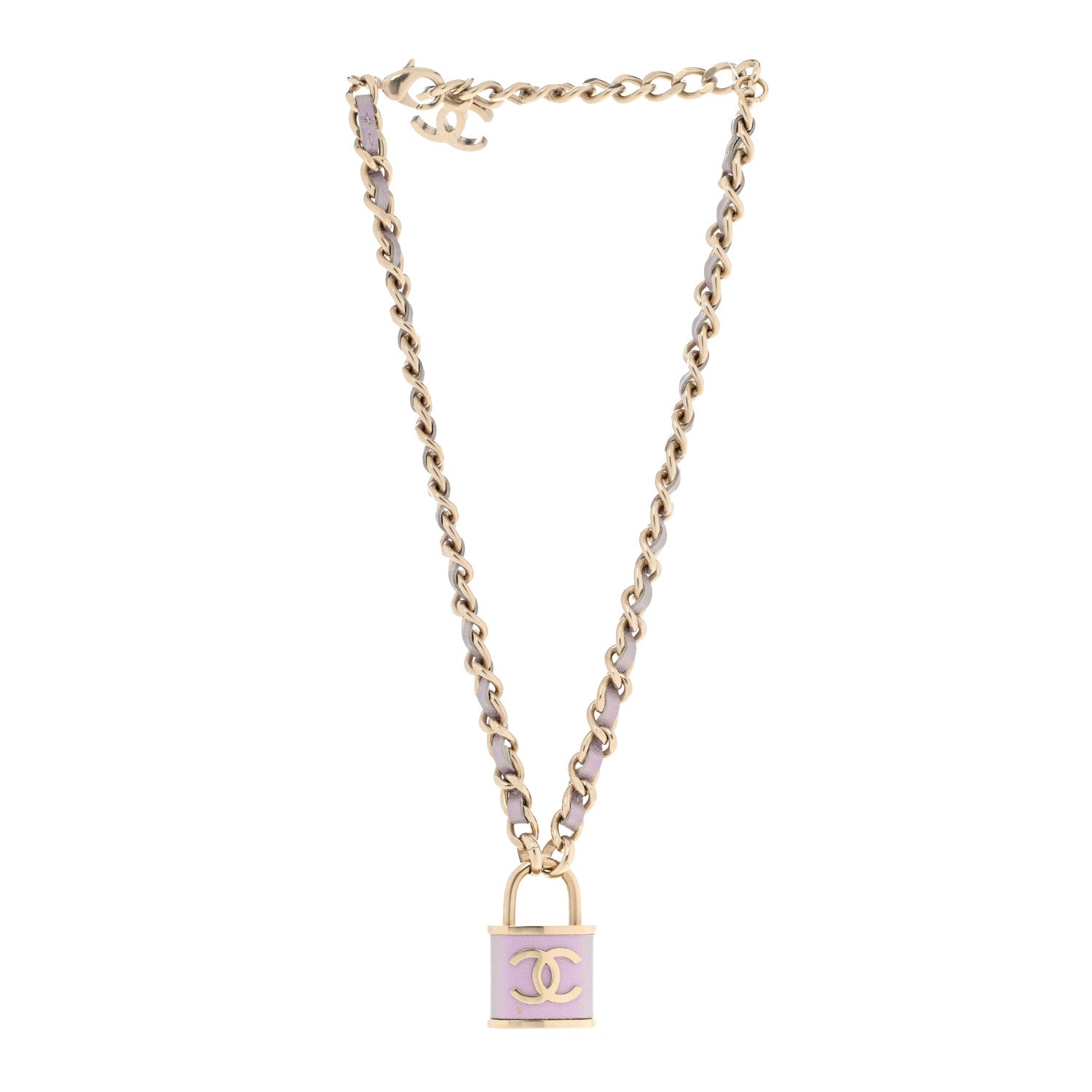 Chanel Metal Lambskin Chain CC Lock Choker Necklace Lilac 3 of 9