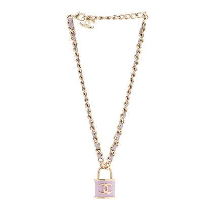 Chanel Metal Lambskin Chain CC Lock Choker Necklace Lilac 3 of 9