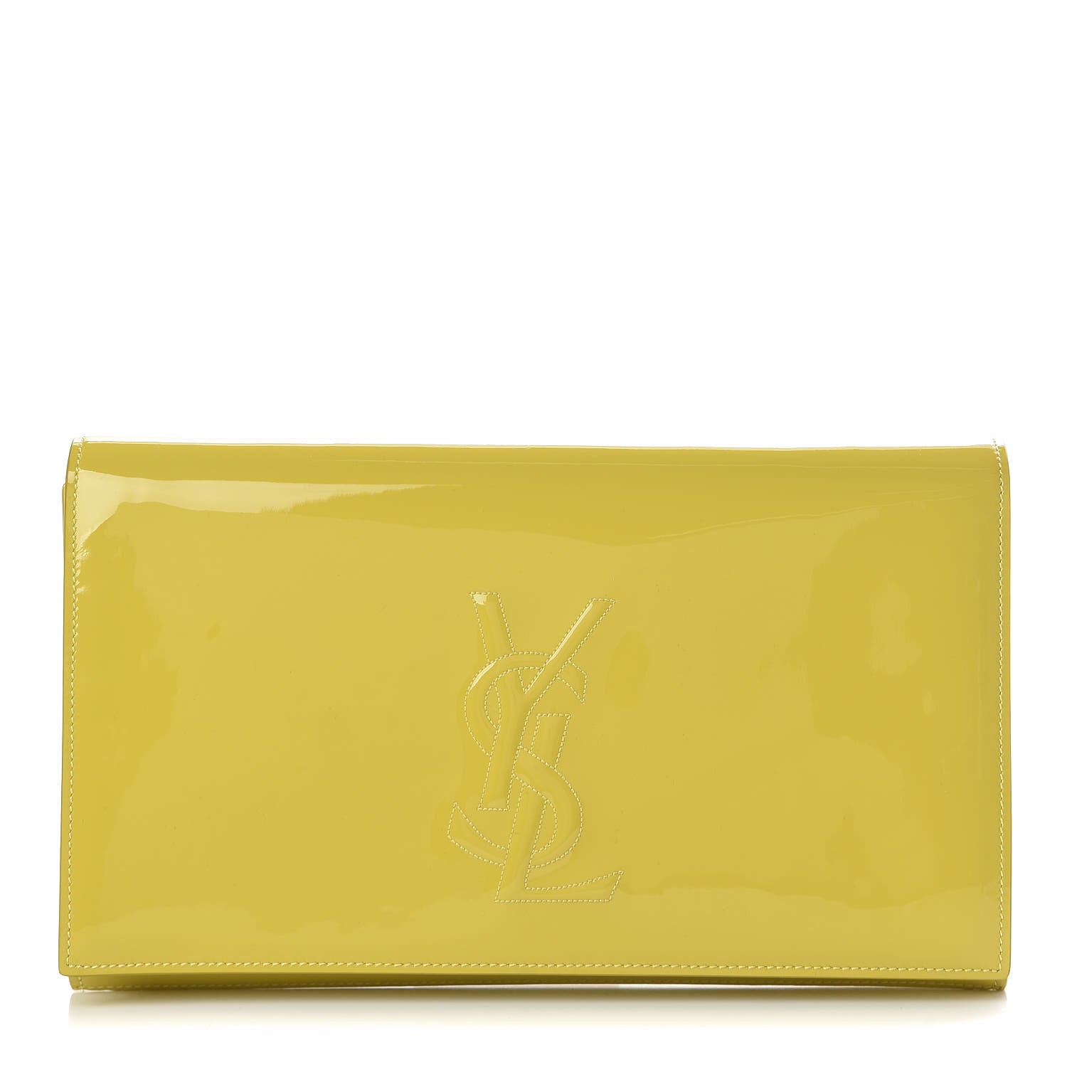 Saint Laurent Patent Calfskin Monogram Large Belle De Jour Clutch Yellow 1 of 9
