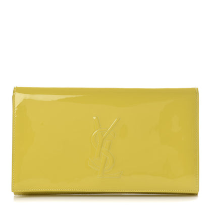 Saint Laurent Patent Calfskin Monogram Large Belle De Jour Clutch Yellow 1 of 9
