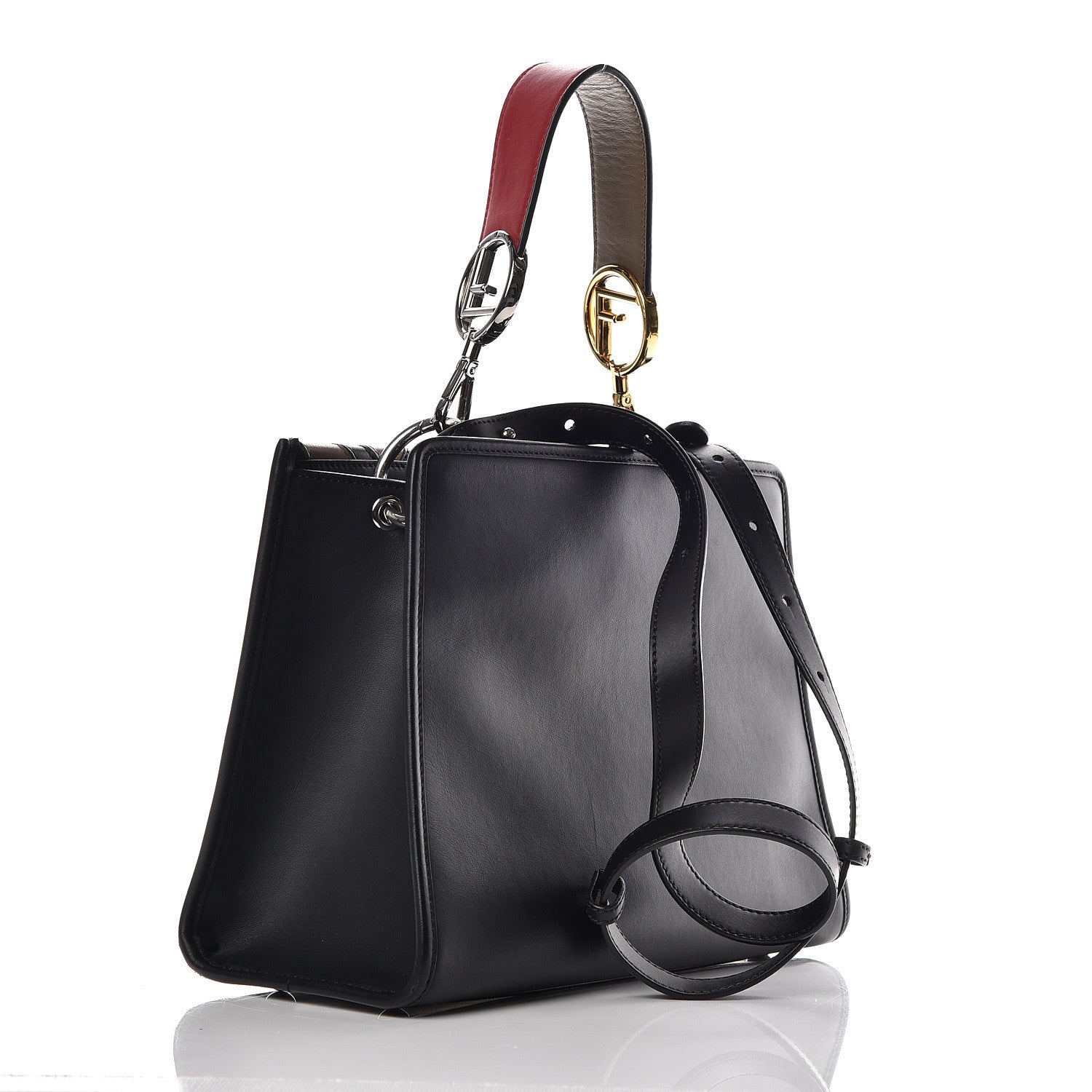 Fendi Vitello Century F is Fendi FF Diagonal Inlay Small Runaway Satchel Fango Black Fragola 3 of 10