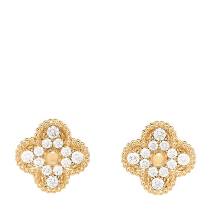 Van Cleef & Arpels 18K Yellow Gold Diamond Vintage Alhambra Earrings 1 of 5