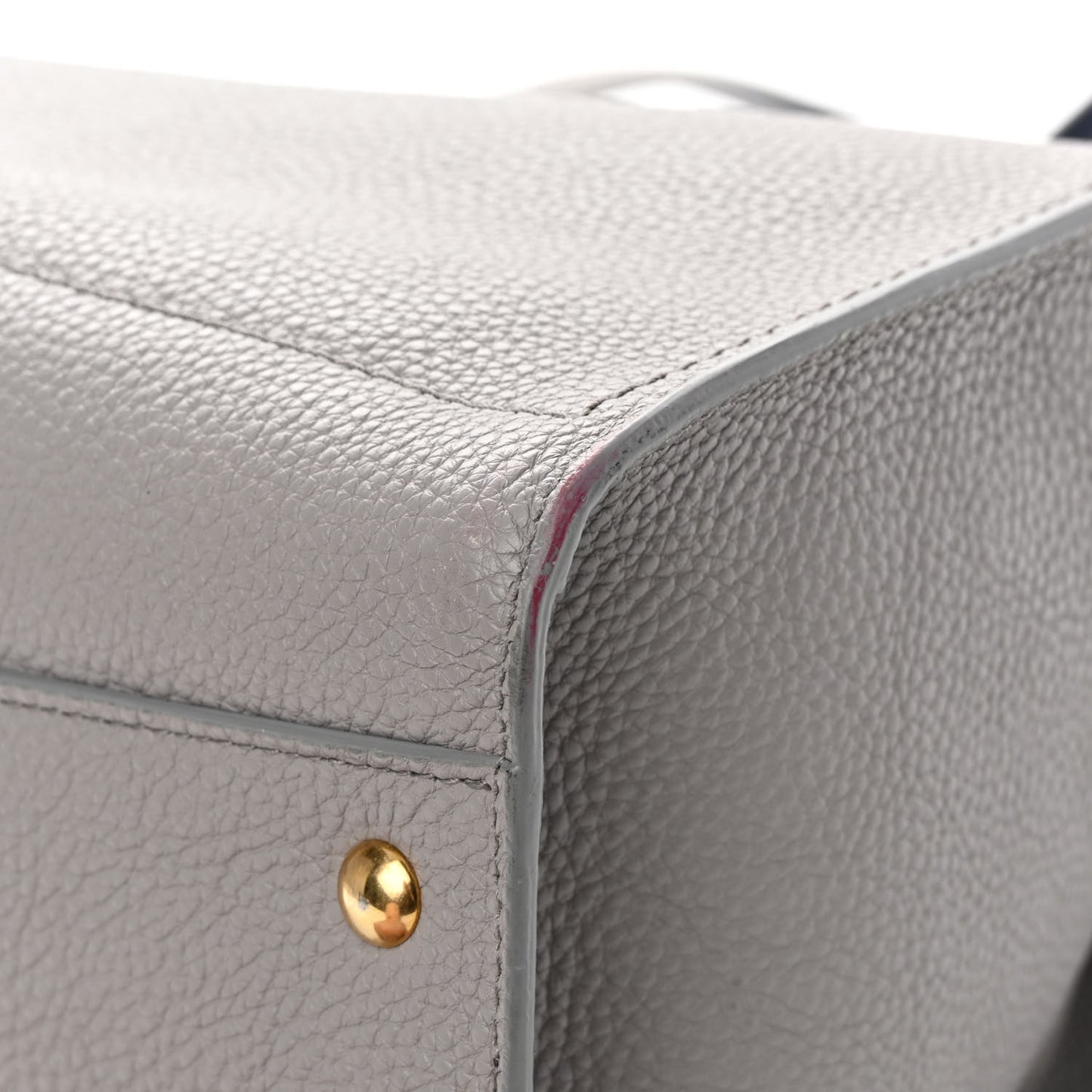 Hammered Calfskin Double Handle Medium Amy Tote Grey Navy