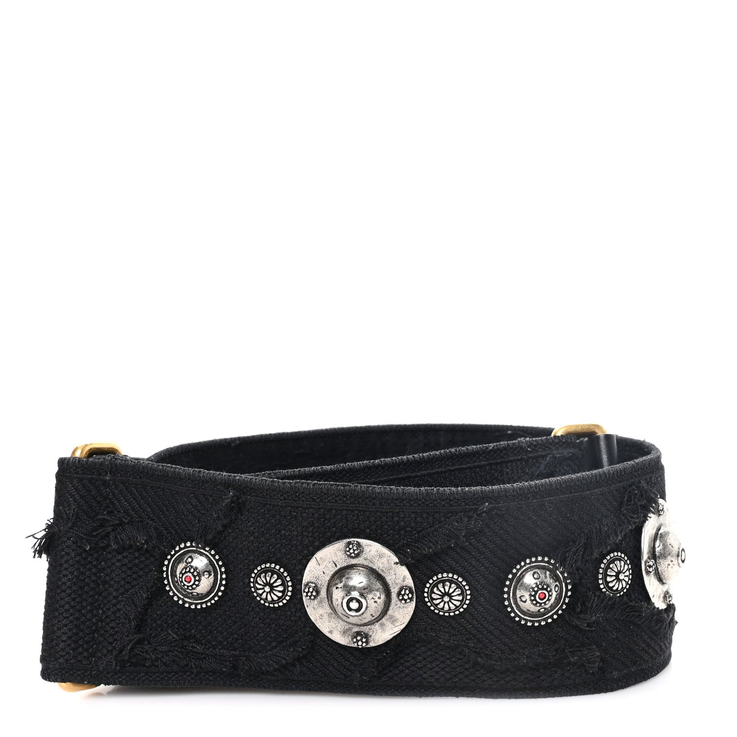 Canvas Embroidered Studded Camouflage Shoulder Strap Black