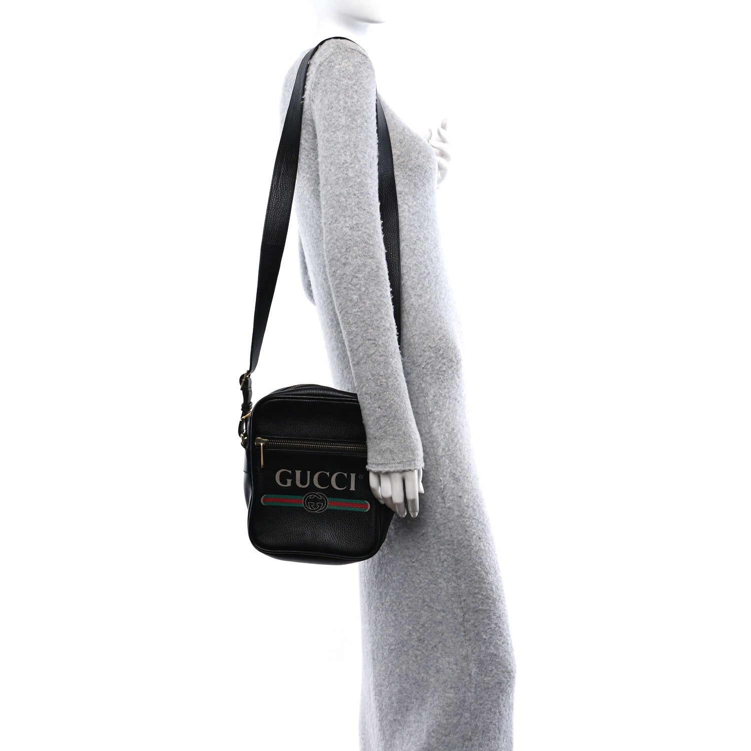 Gucci Grained Calfskin Logo Messenger Bag Black 2 of 10