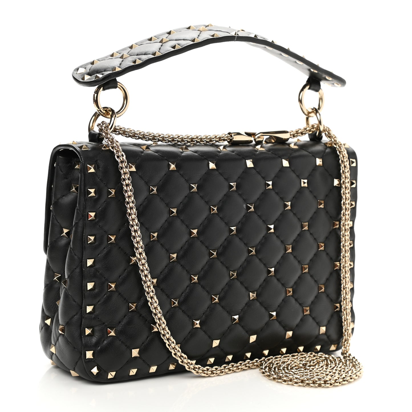 Lambskin VLTN Print Medium Rockstud Spike Shoulder Bag Black