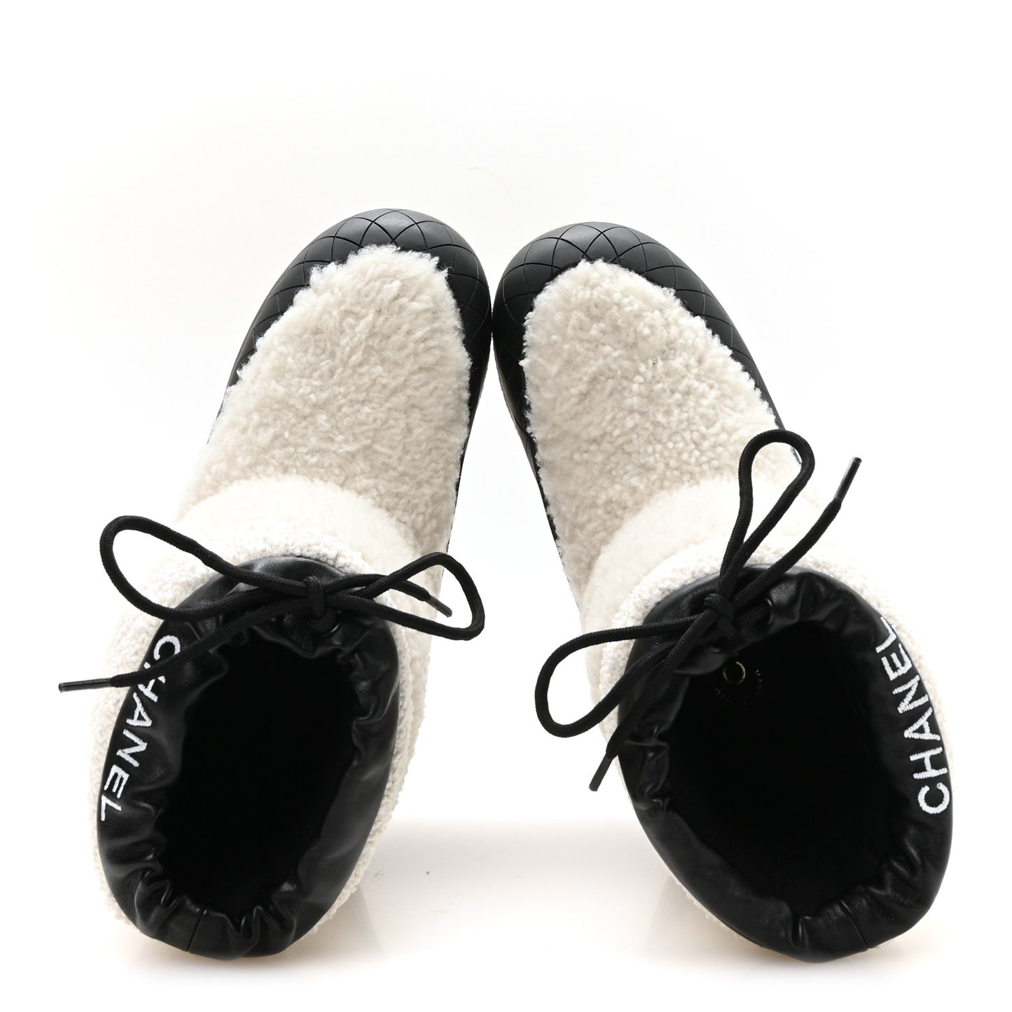 Tweed Shearling Sheepskin Drawstring Snow Ankle Boots 36 White