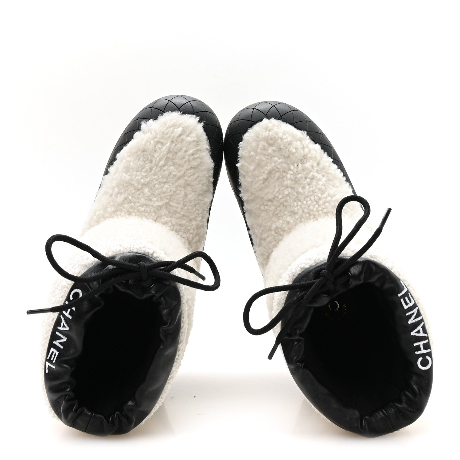 Chanel Tweed Shearling Sheepskin Drawstring Snow Ankle Boots 36 White 2 of 9