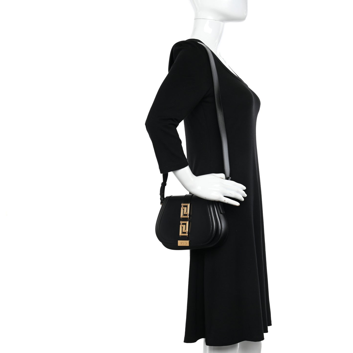 Calfskin Small Greca Goddess Shoulder Bag Black