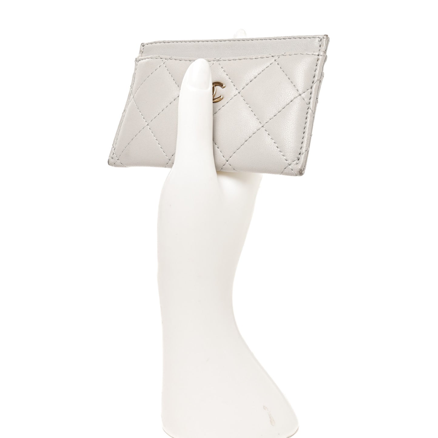 Lambskin Quilted Card Holder Grey